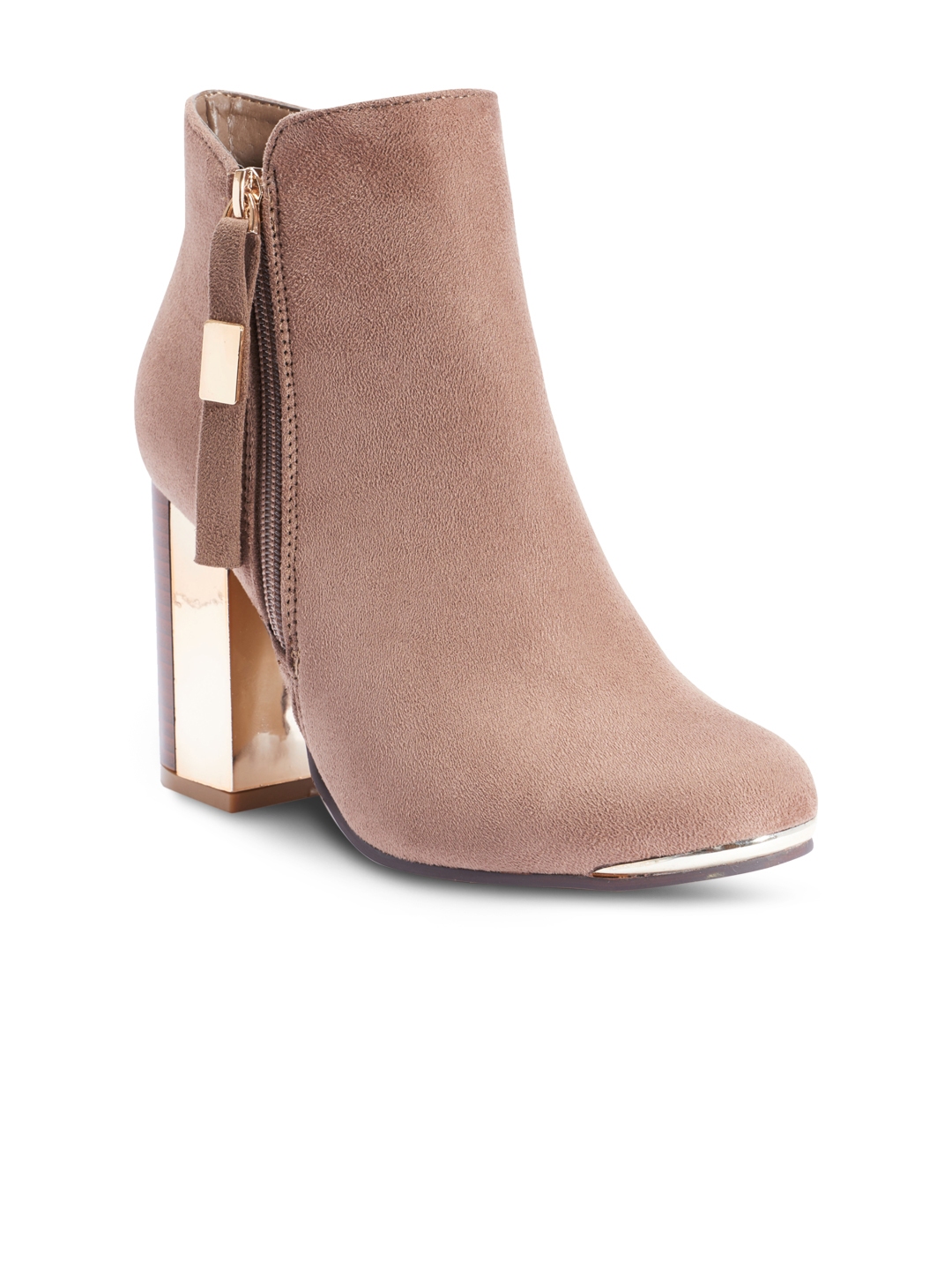 Women Taupe Solid Heeled Boots - Heels 