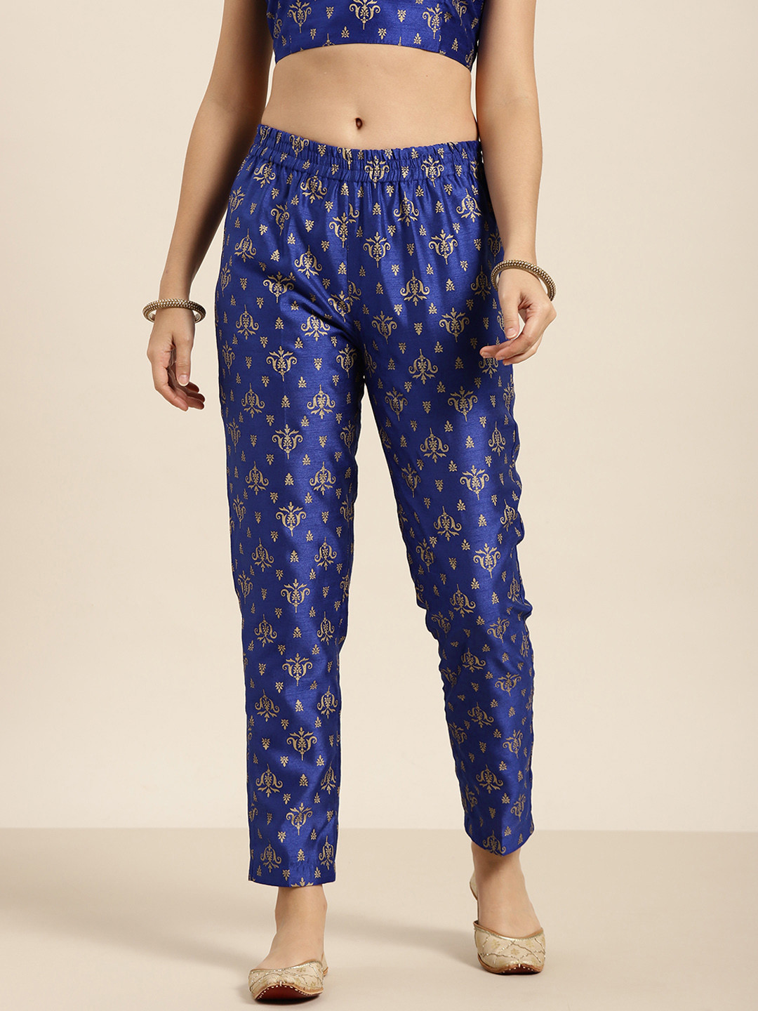 Shae by SASSAFRAS Women Blue Ethnic Motifs Printed Tapered Fit Trousers