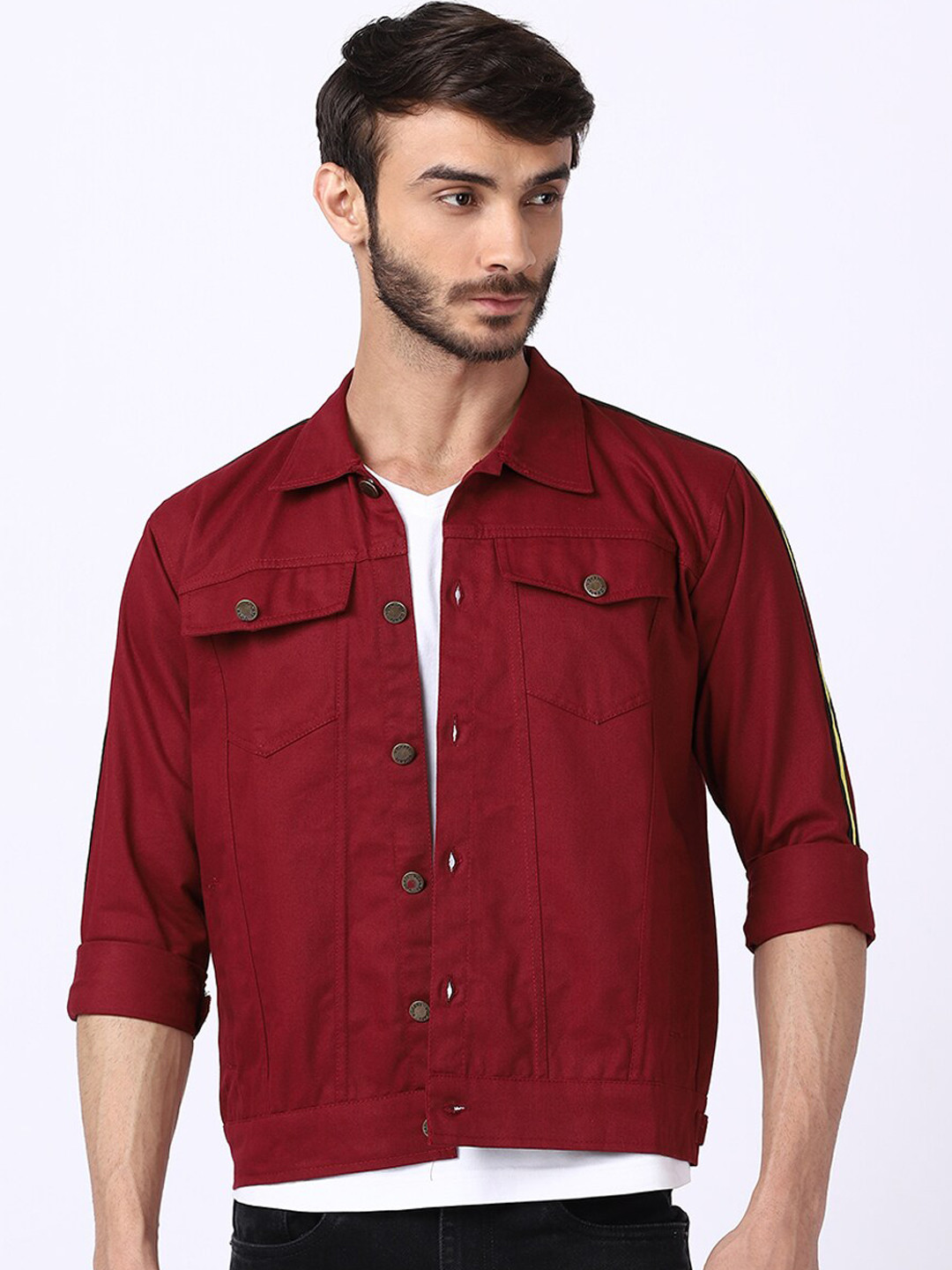 VOXATI Men Maroon Denim Jacket