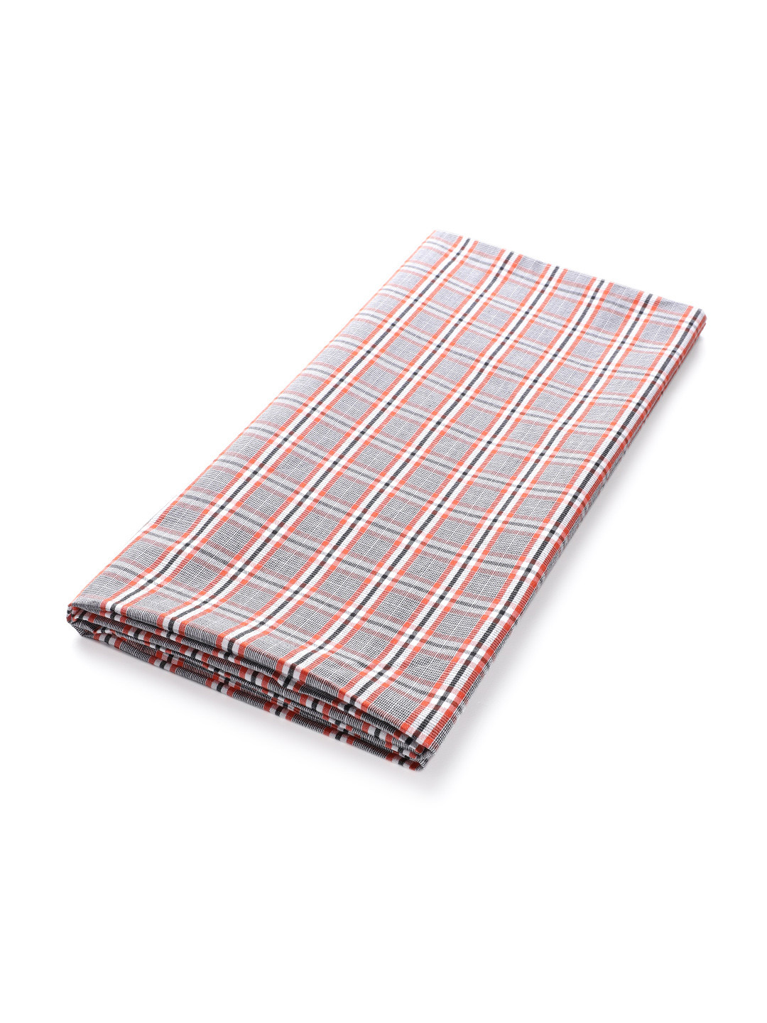 LONDON CROSS Men Grey & Orange Checked Cotton Shirt Fabric