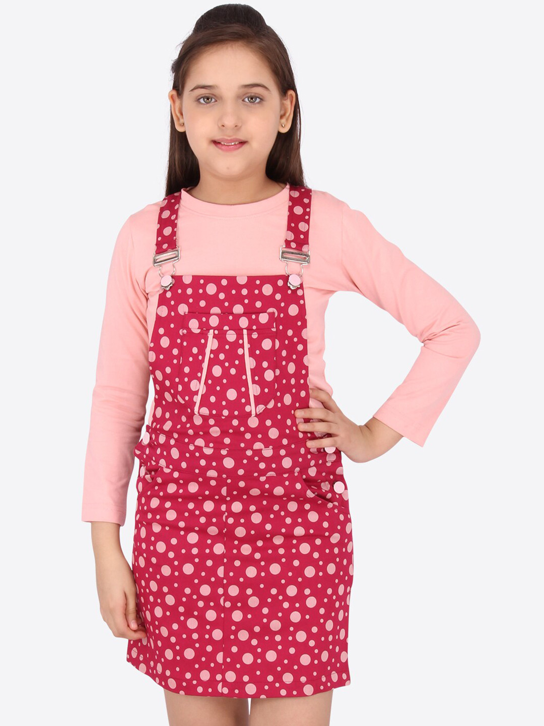 CUTECUMBER Red & aubergine Denim Pinafore Dress