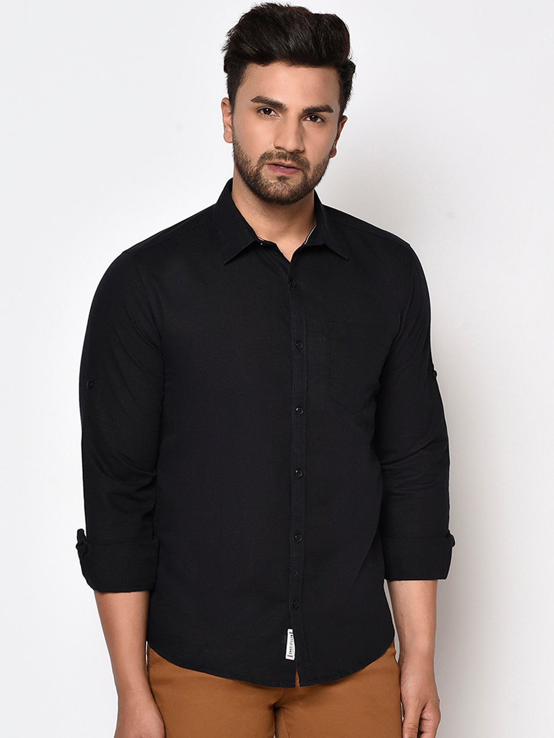 METTLE Men Black Opaque Cotton Casual Shirt
