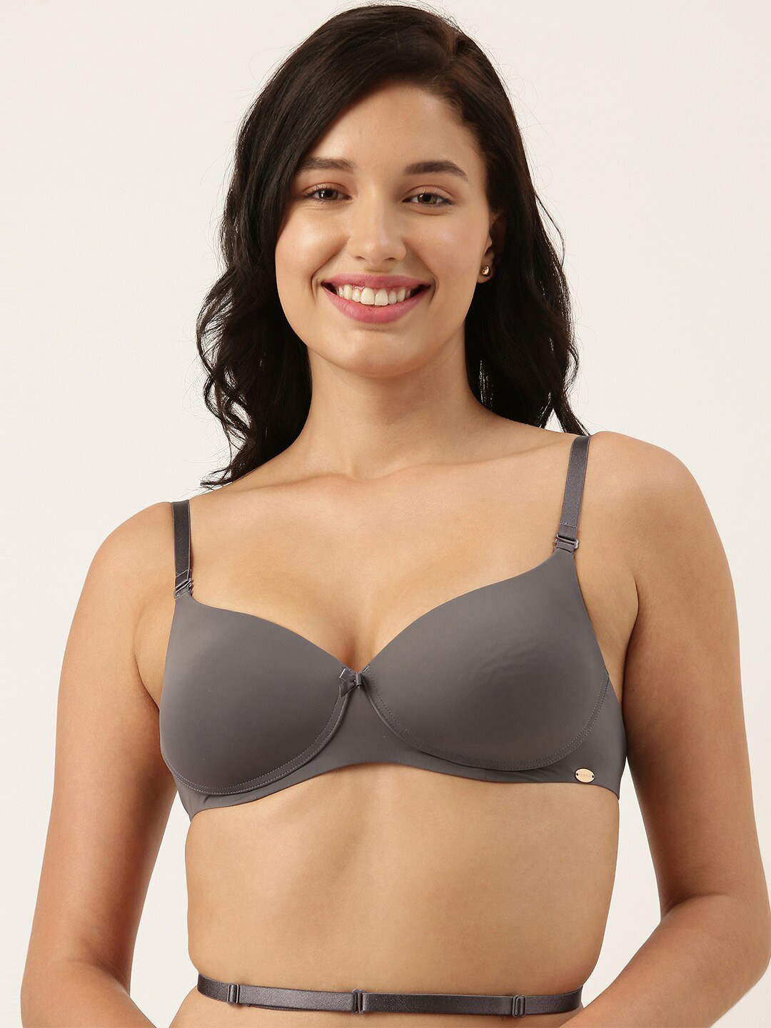 Enamor Padded Non-Wired Medium Coverage Low Criss-Cross Back Detachable Straps Plunge Bra