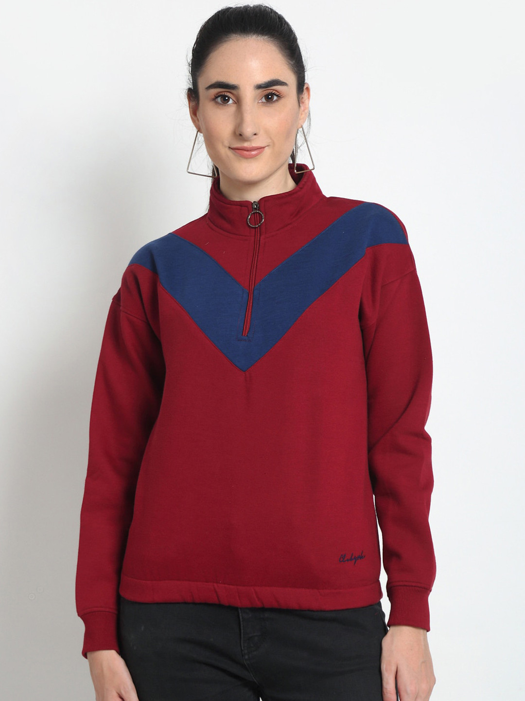 Club York Women Red and Navy Blue Colourblocked Sweatshirt