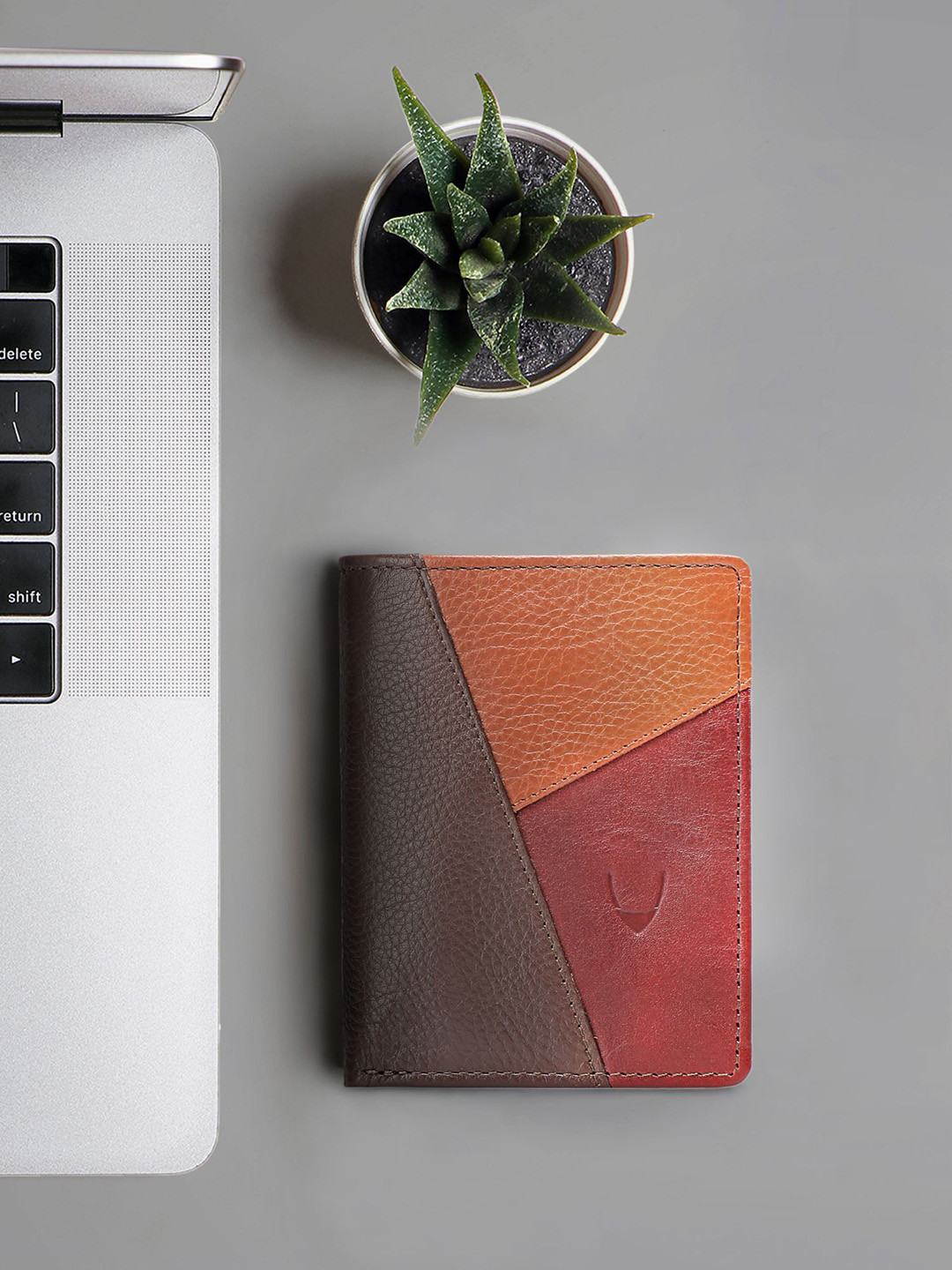 Hidesign Men Brown & Maroon Colourblocked Leather Two Fold Wallet