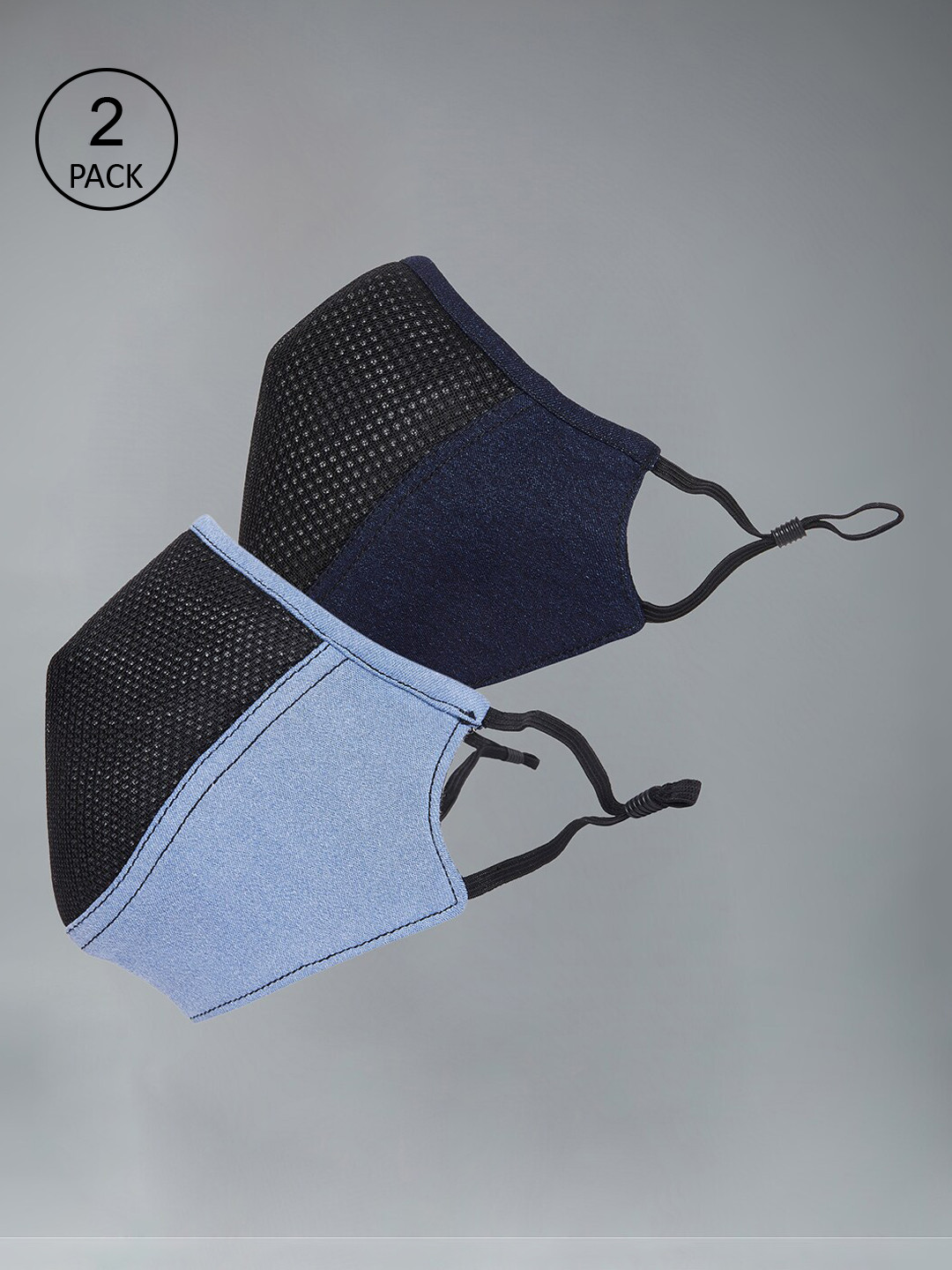 DOLCE CRUDO Unisex Pack Of 2 Blue & Black 7-Ply Protective Outdoor Denim Mesh Masks