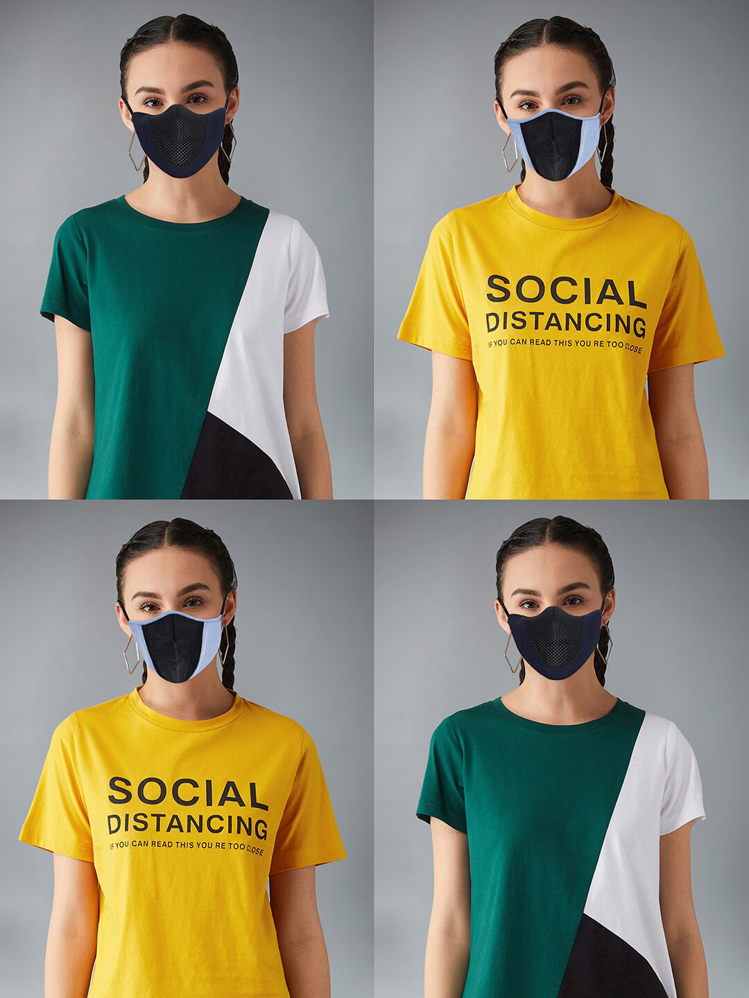 DOLCE CRUDO Unisex Pack Of 4 Solid 7-Ply Protective Outdoor Denim Mesh Masks