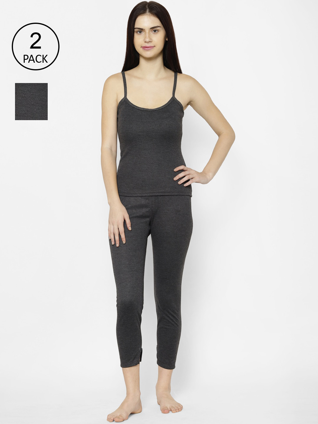 MACK JONNEY Women Pack Of 2 Black Solid Thermals