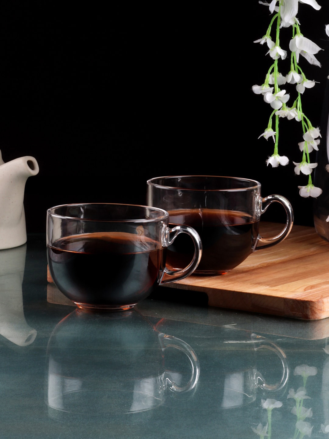 INCRIZMA Capiz Indi Transparent Glass Microwave Safe 2 Piece Mug-300ml