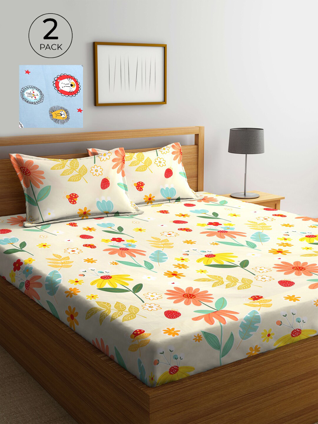 KLOTTHE Red Floral Polycotton 210 TC King Fine 2 Bedsheet with 4 Pillow Covers-98 x 87 inches