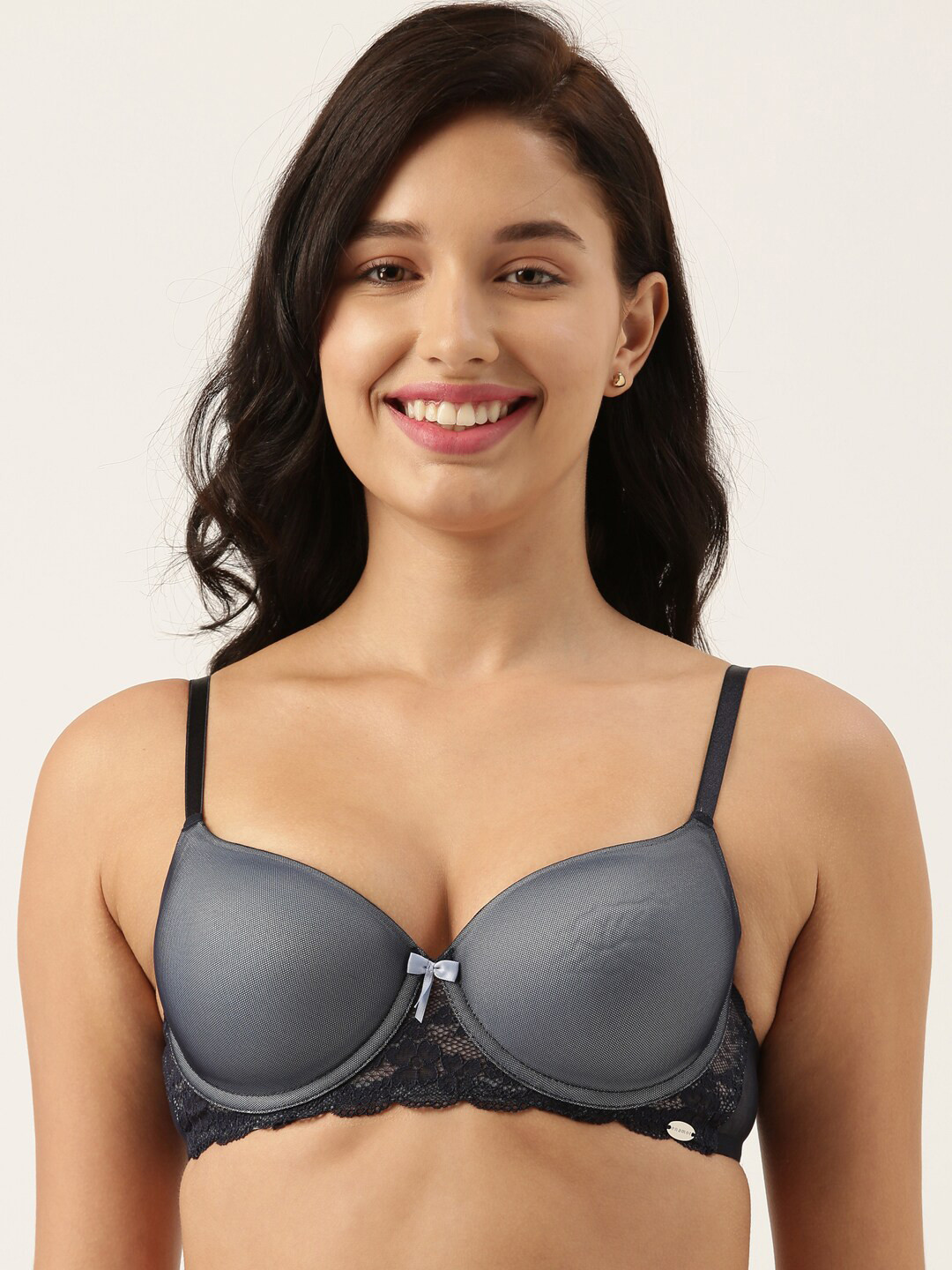 Enamor Padded Wired Medium Coverage Curve Enhancing Frame and Mesh Layering Balconette Bra
