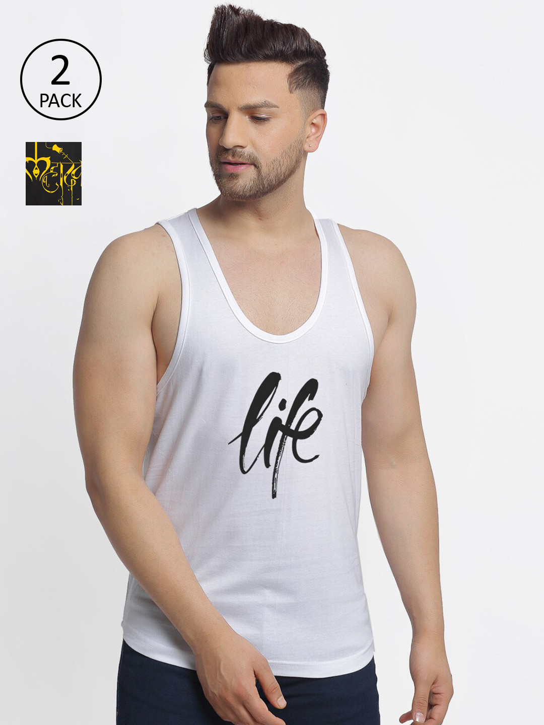 Friskers Men Pack Of 2 Printed Pure Cotton Innerwear Gym Vests C1-01-C213-02