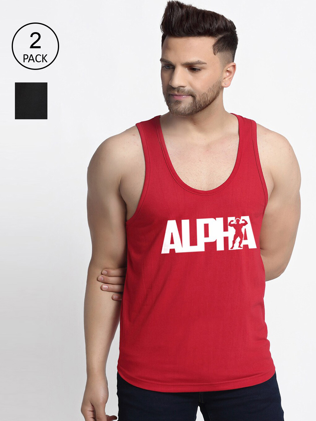 Friskers Men Pack Of 2 Printed Pure Cotton Drop Cut Innerwear Vests C1-01-C177-14-S