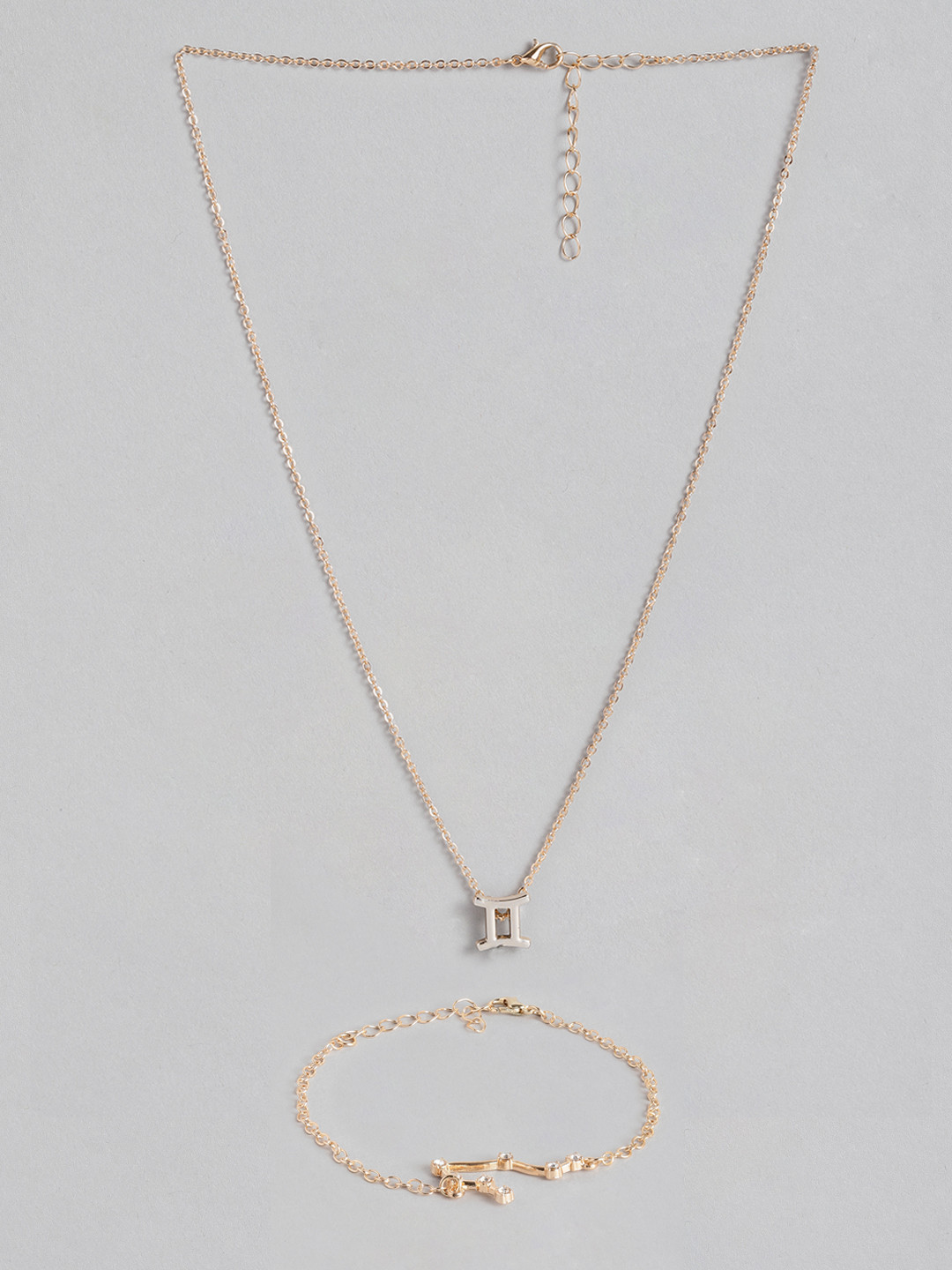 Peora  Gold Plated Gemini Horoscope Zodiac Sign Pendant & Bracelet Combo
