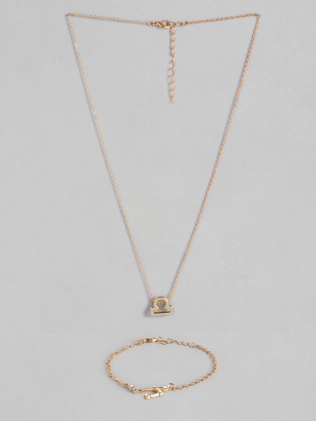 Peora Gold Plated Libra Horoscope Zodiac Sign Pendant & Bracelet Combo Set
