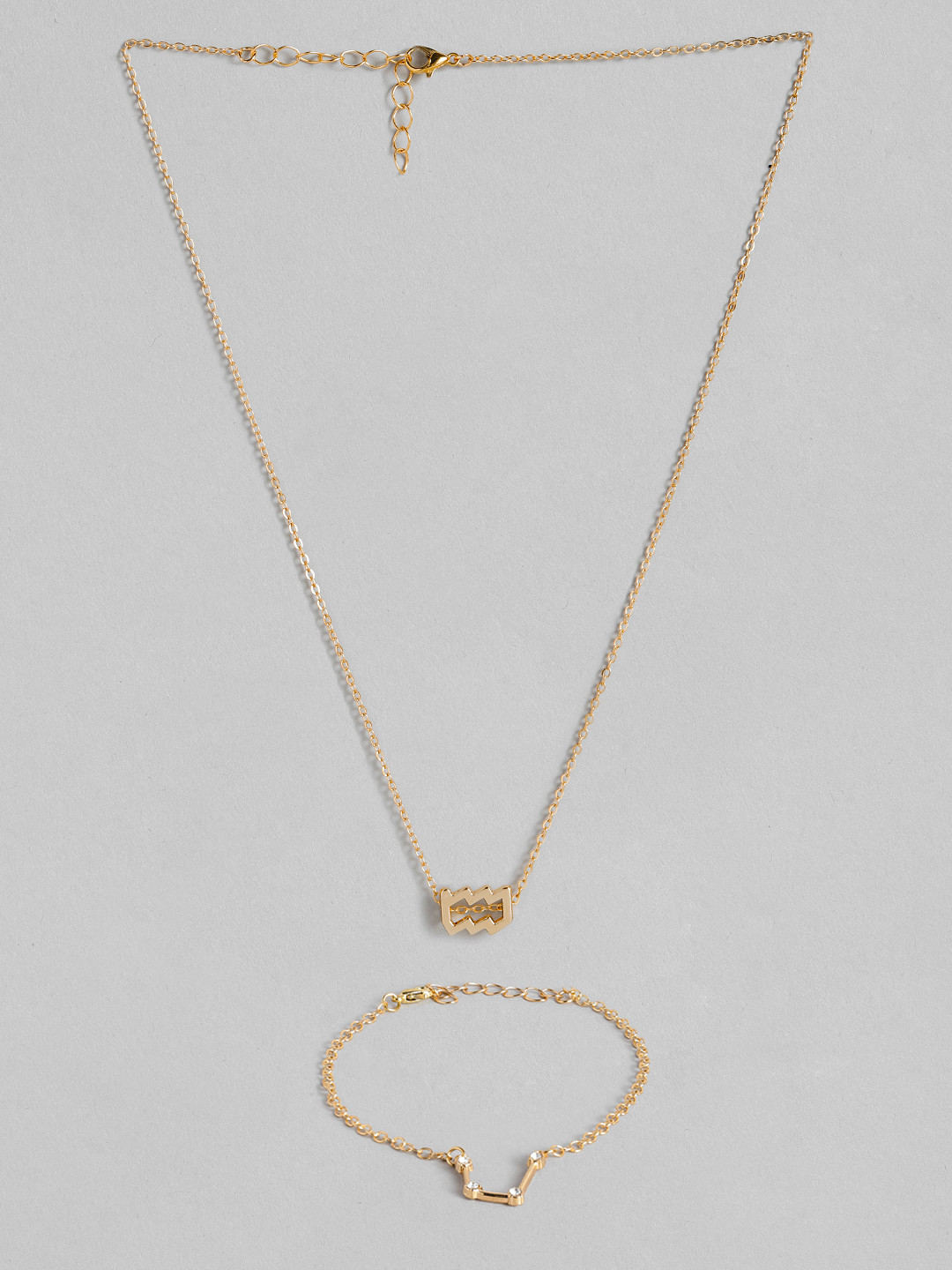Peora Gold Plated Aquarius Horoscope Zodiac Sign Pendant & Bracelet Combo