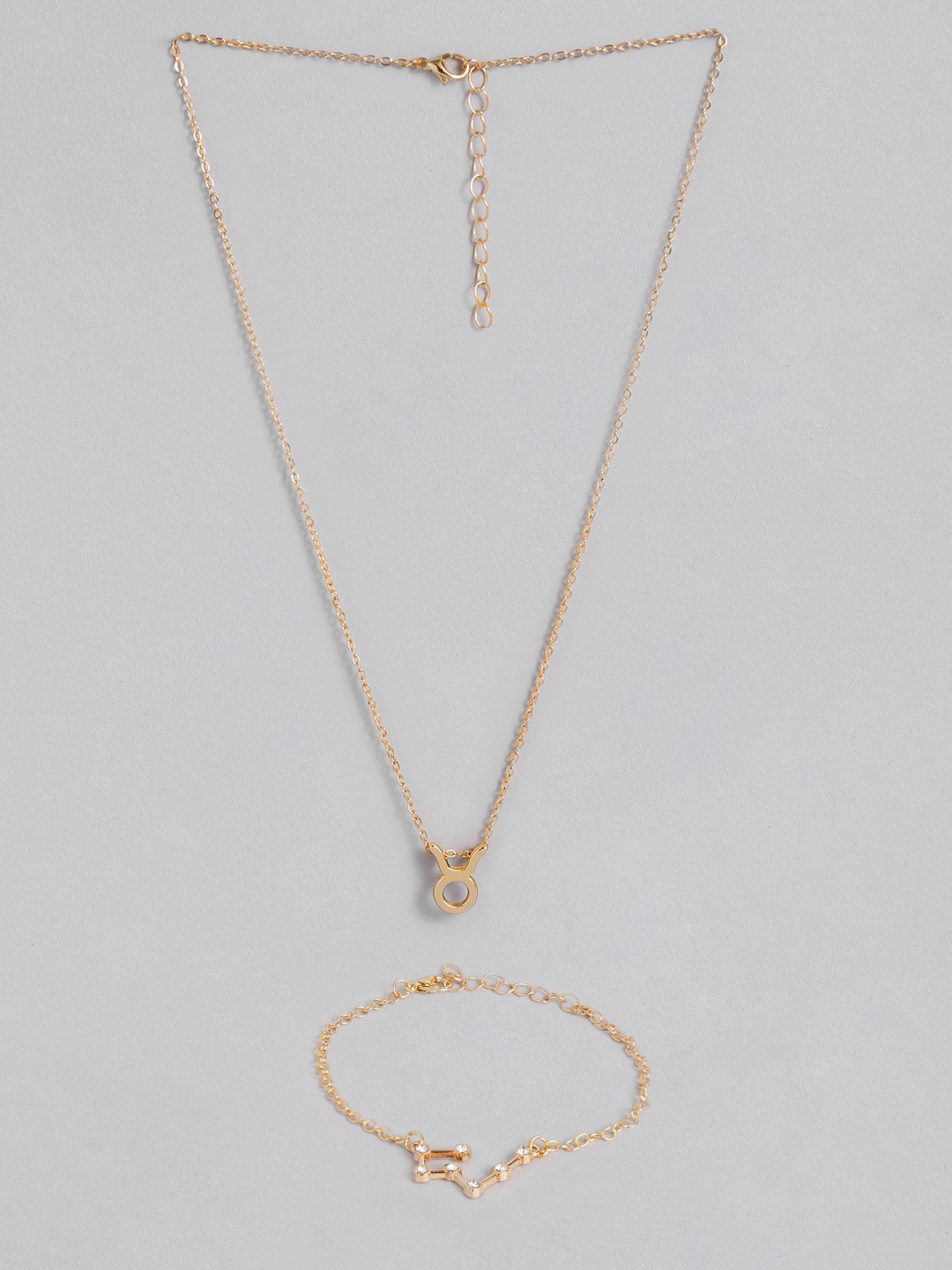Peora Gold Plated Taurus Horoscope Zodiac Sign Pendant & Bracelet Combo