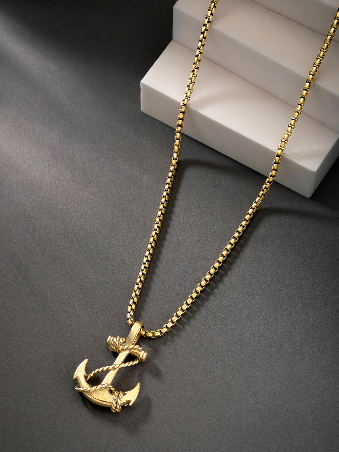 Peora Gold-Plated Nautical Anchor Pendant with Chain