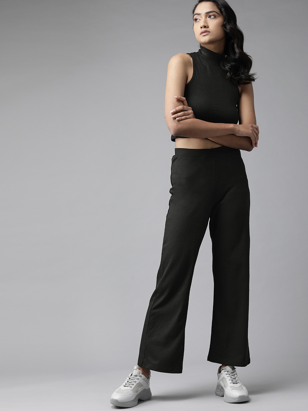 Roadster Women Black Ribbed Co-Ords