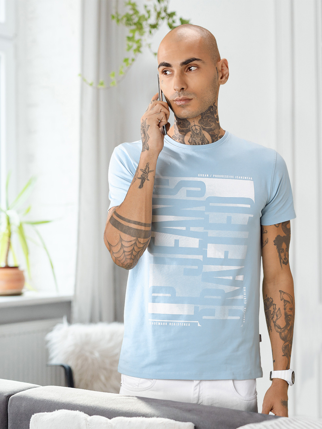 Louis Philippe Jeans Men Blue & White Typography Arsenal Printed T-shirt