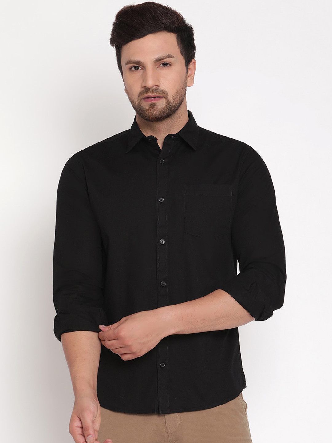 METTLE Men Black Opaque Casual Shirt