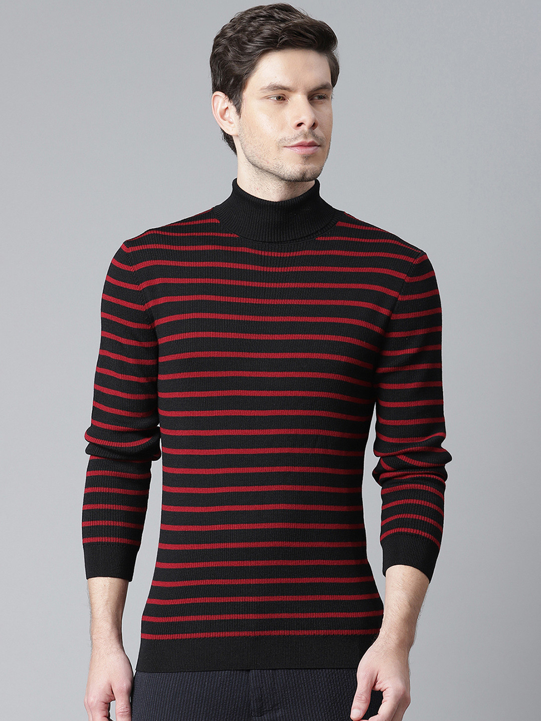 Matinique Men Black & Red Striped Pullover