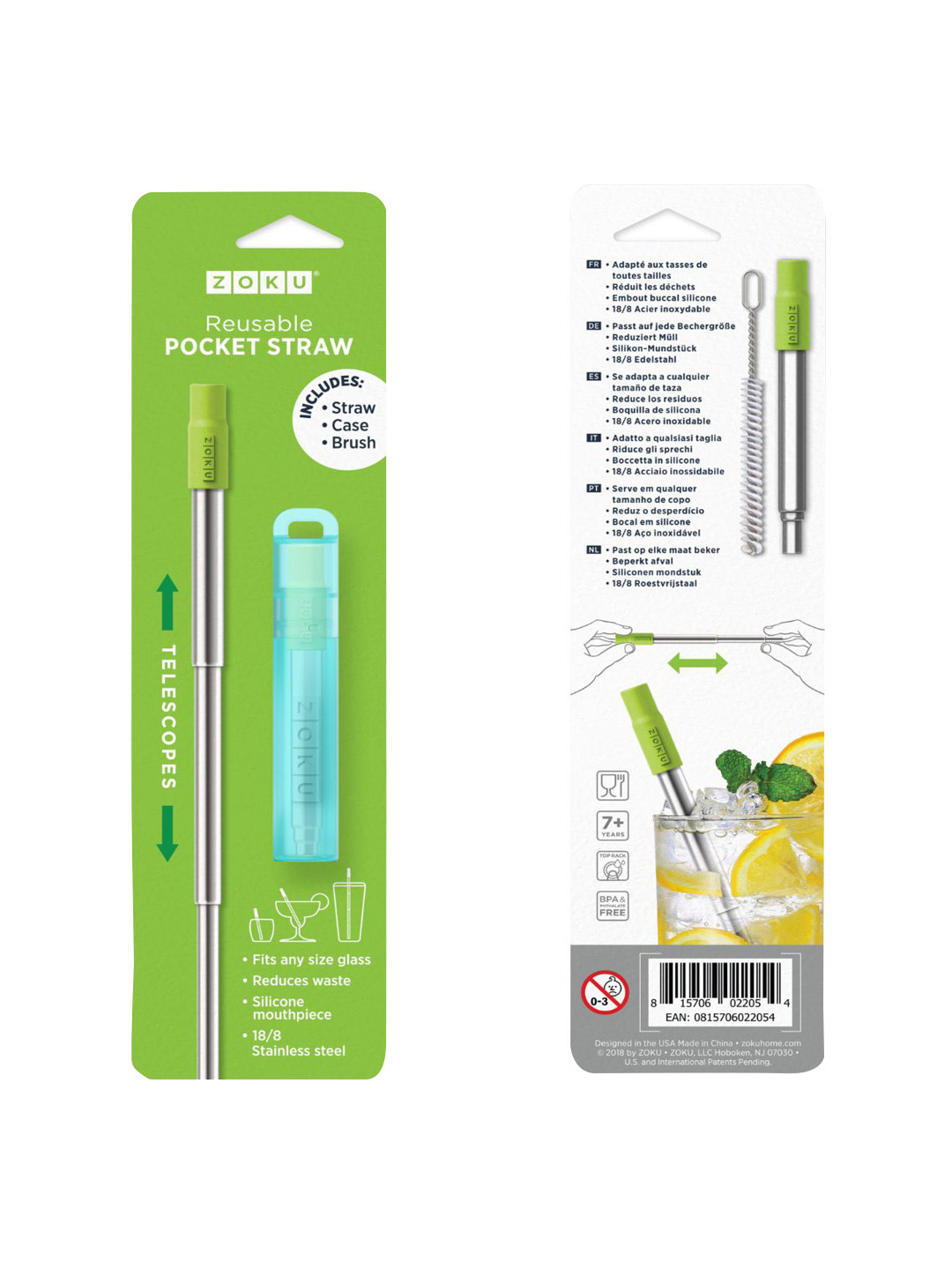 ZOKU Turquoise Blue & Silver-Toned Two Tone Pocket Straw