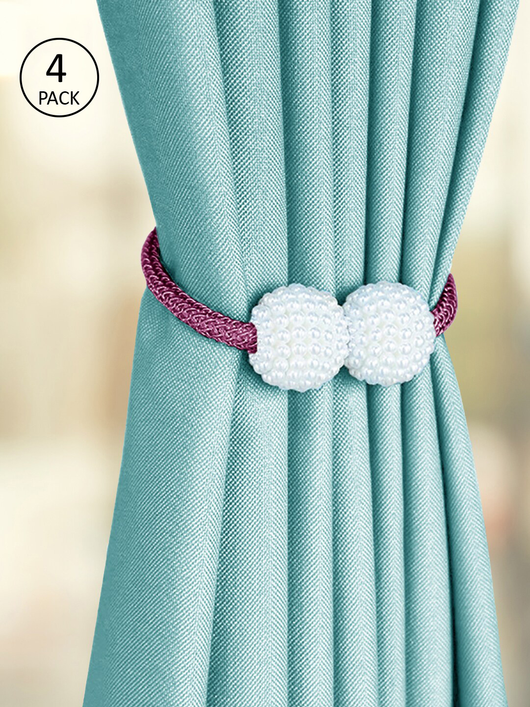 Story@home Magenta Set of 4 Magnetic Pearl Curtain Tassel Tiebackas