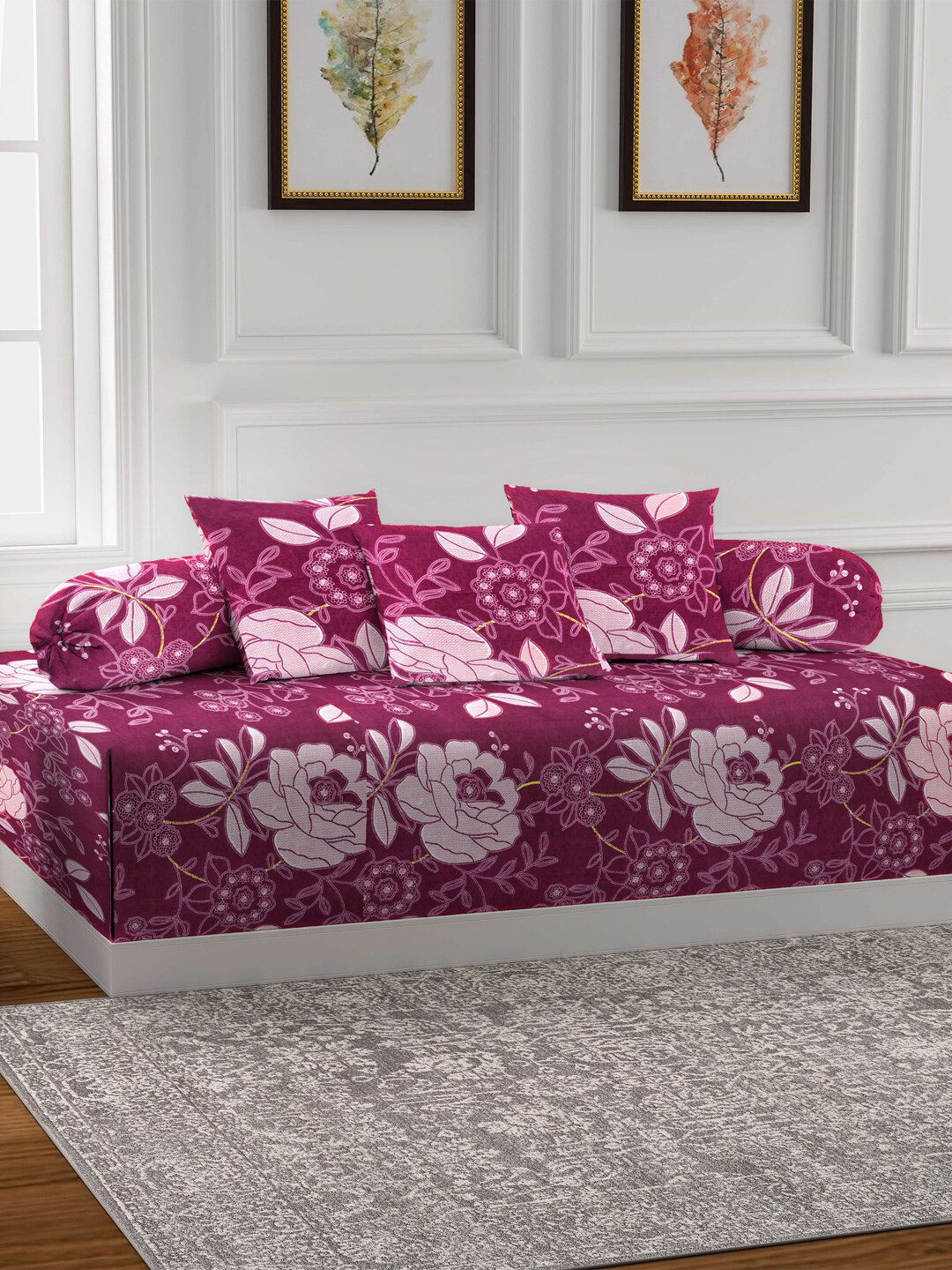 Arrabi Pink  Set of 6 Printed Diwan Set