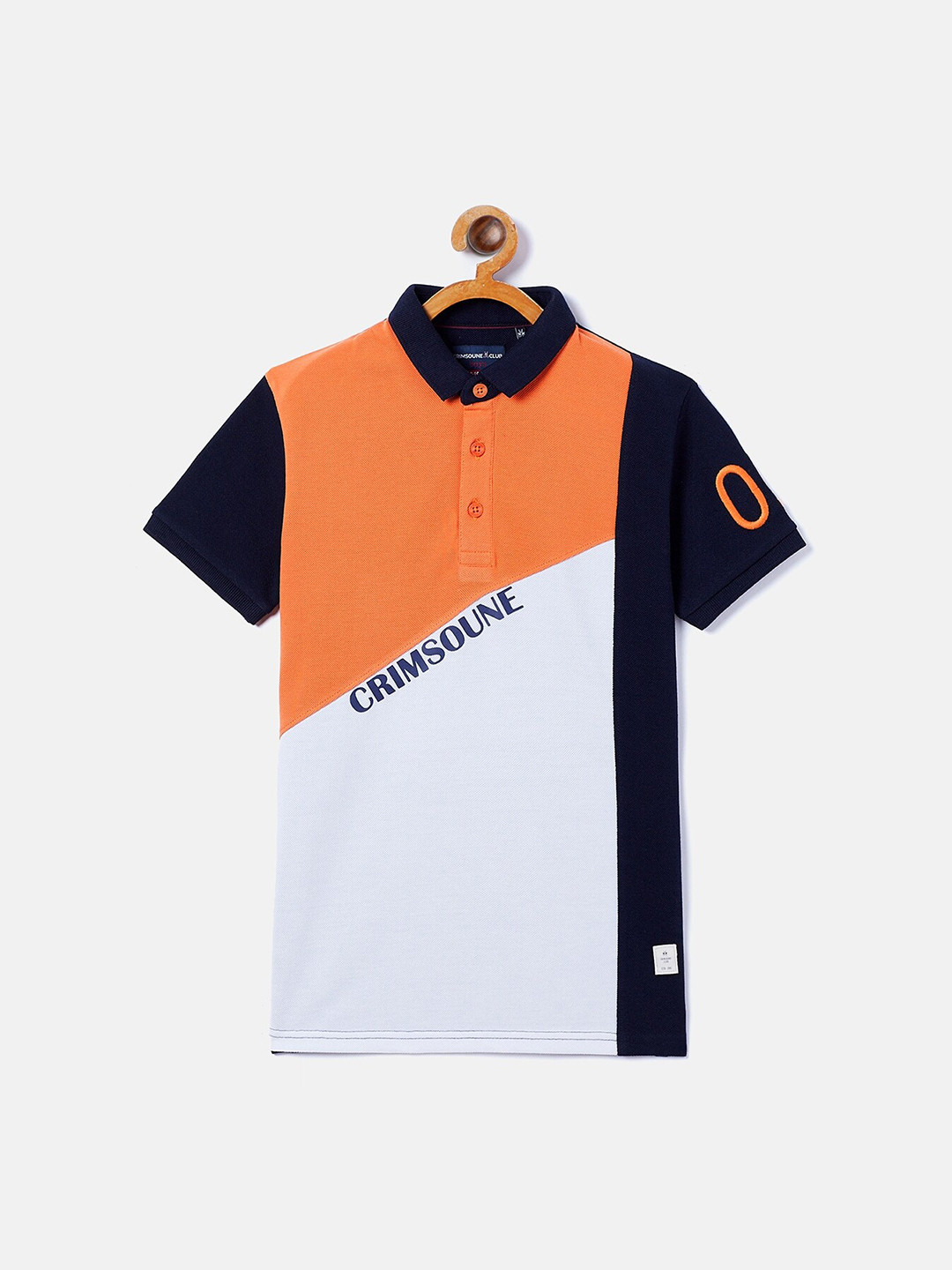 Crimsoune Club Boys Orange & White Colourblocked Polo Collar T-shirt