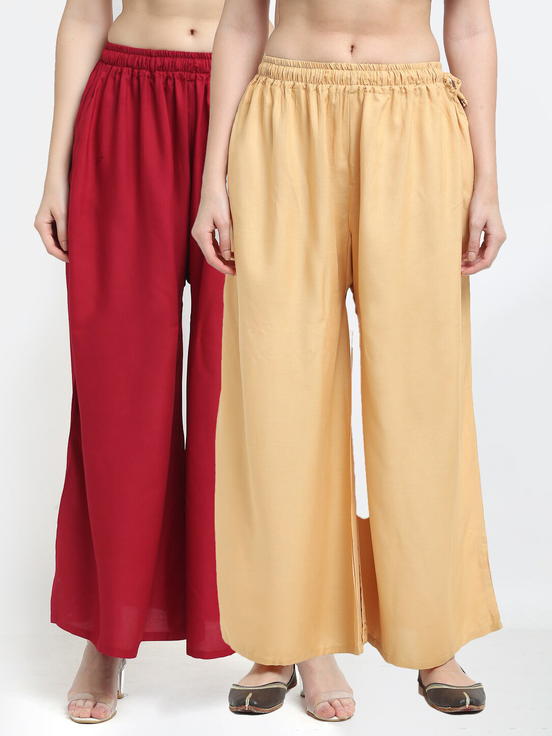TAG 7 Pack Of 2 Women Maroon & Khaki Flared Ethnic Palazzos