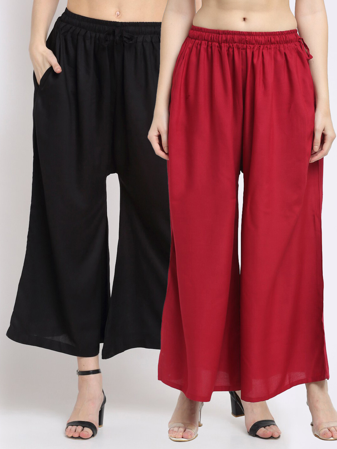 TAG 7 Pack Of 2 Women Black & Maroon Flared Ethnic Palazzos