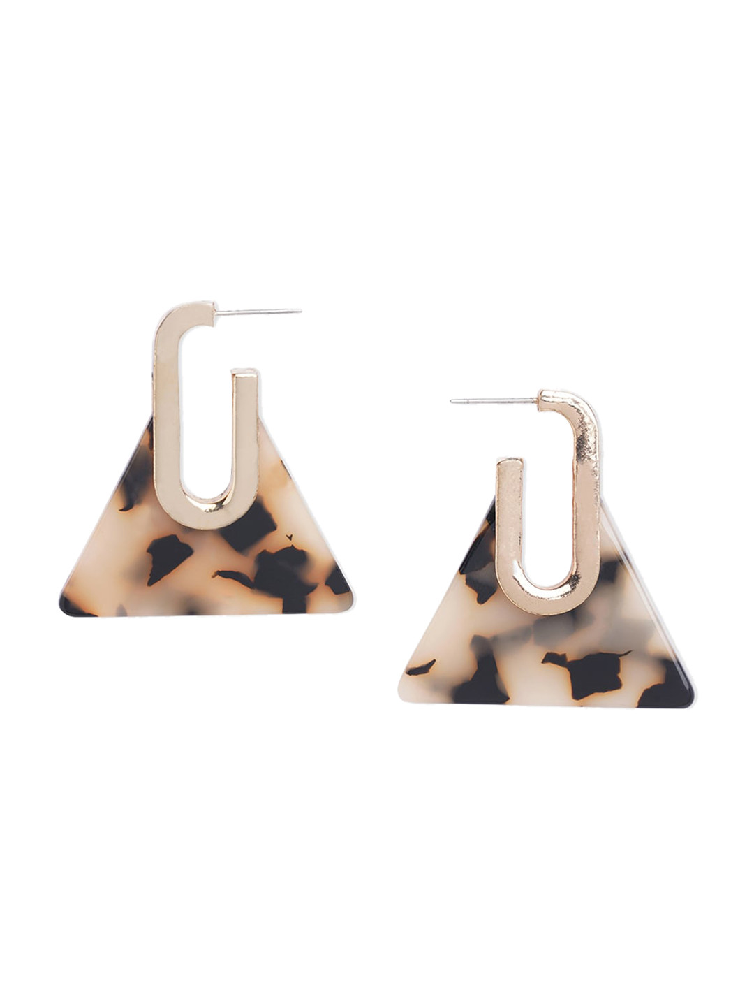 Blisscovered Beige & Black Triangular Studs Earrings