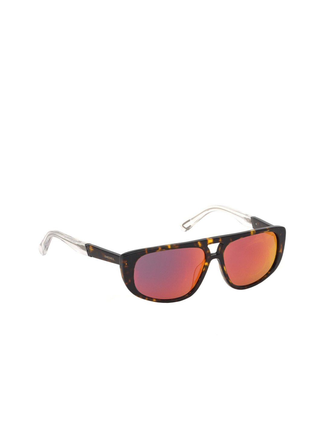 DIESEL Men Pink Lens & Black Dark Havana Bordeaux Mirror Sunglasses with UV Protected Lens