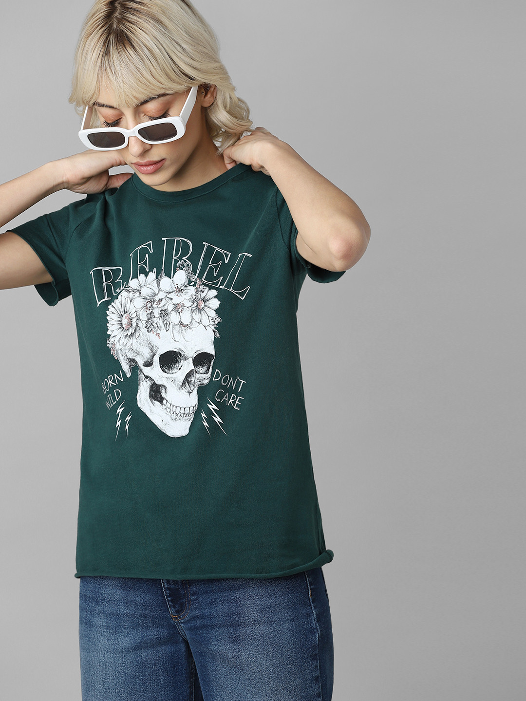 ONLY Women Green Graphic Printed T-Shirt