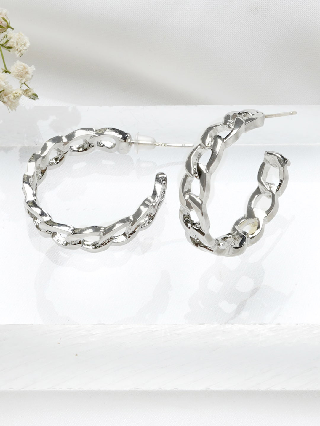 JOKER & WITCH Silver-Toned Contemporary Chain Link Hoop Earrings