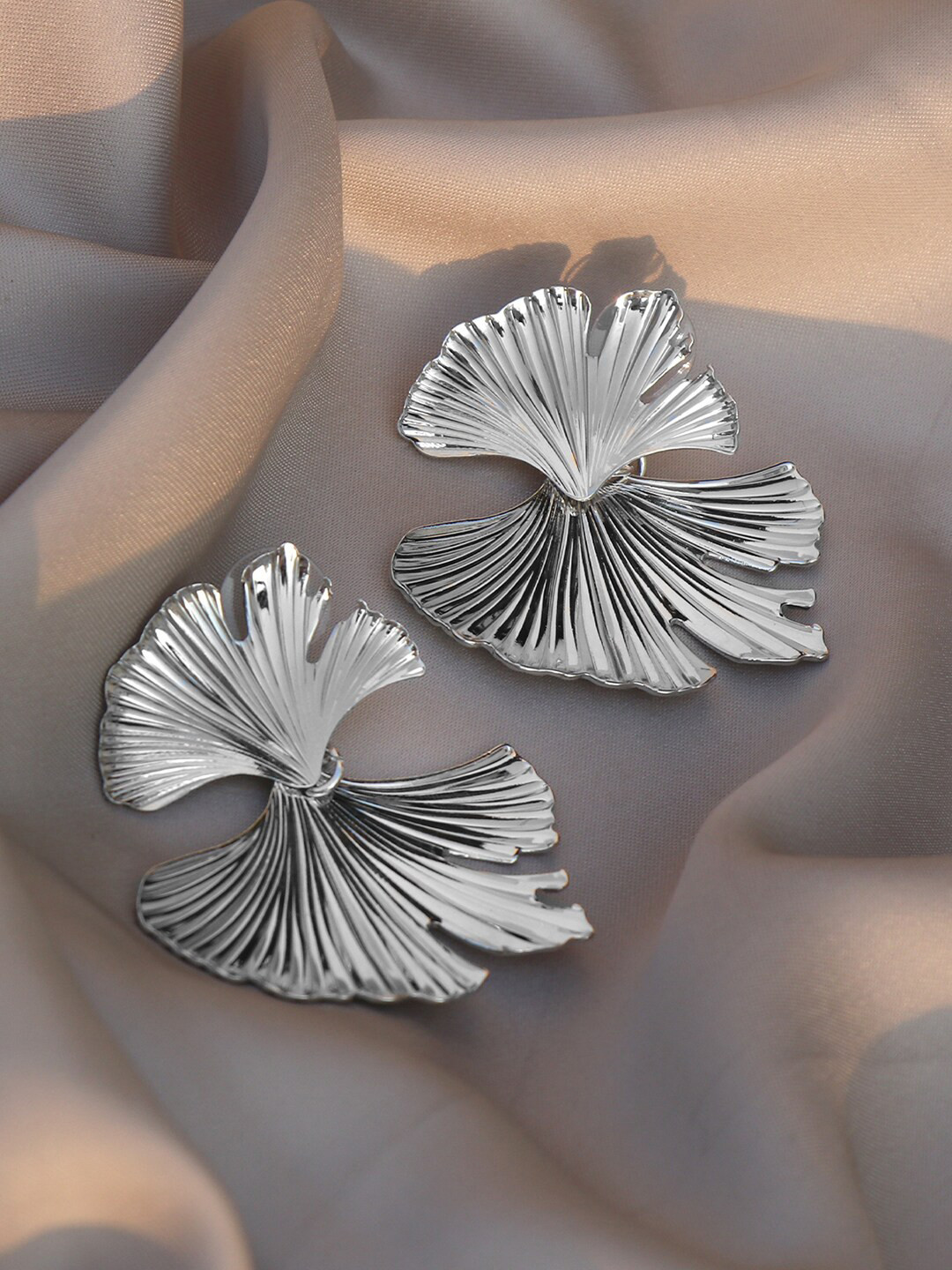 JOKER & WITCH Women Silver-Toned Leaf Shaped Drop Earrings