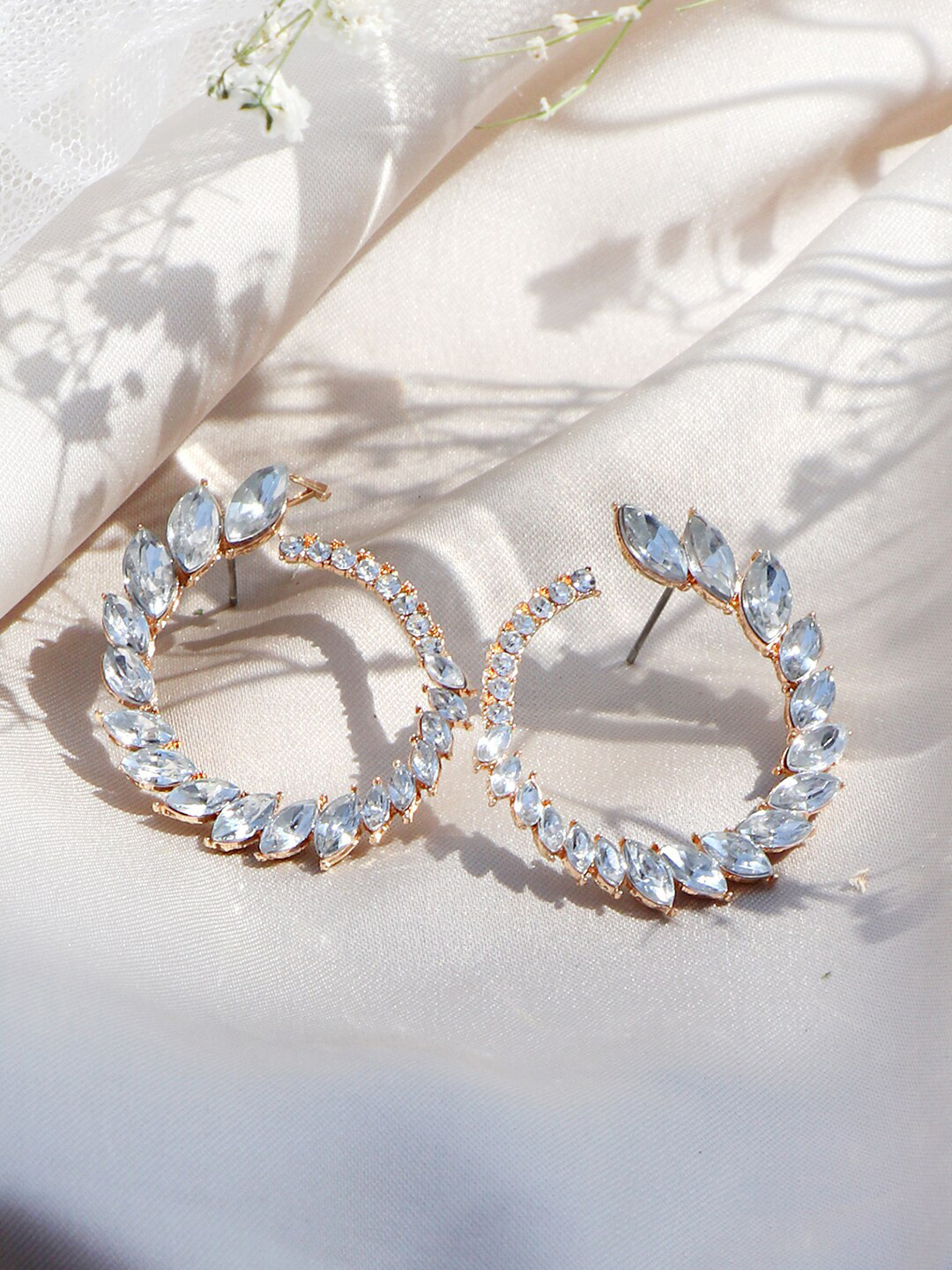 Queen B Rhinestone Women Gold-Toned Silver Stone Studded Contemporary Stud Earring