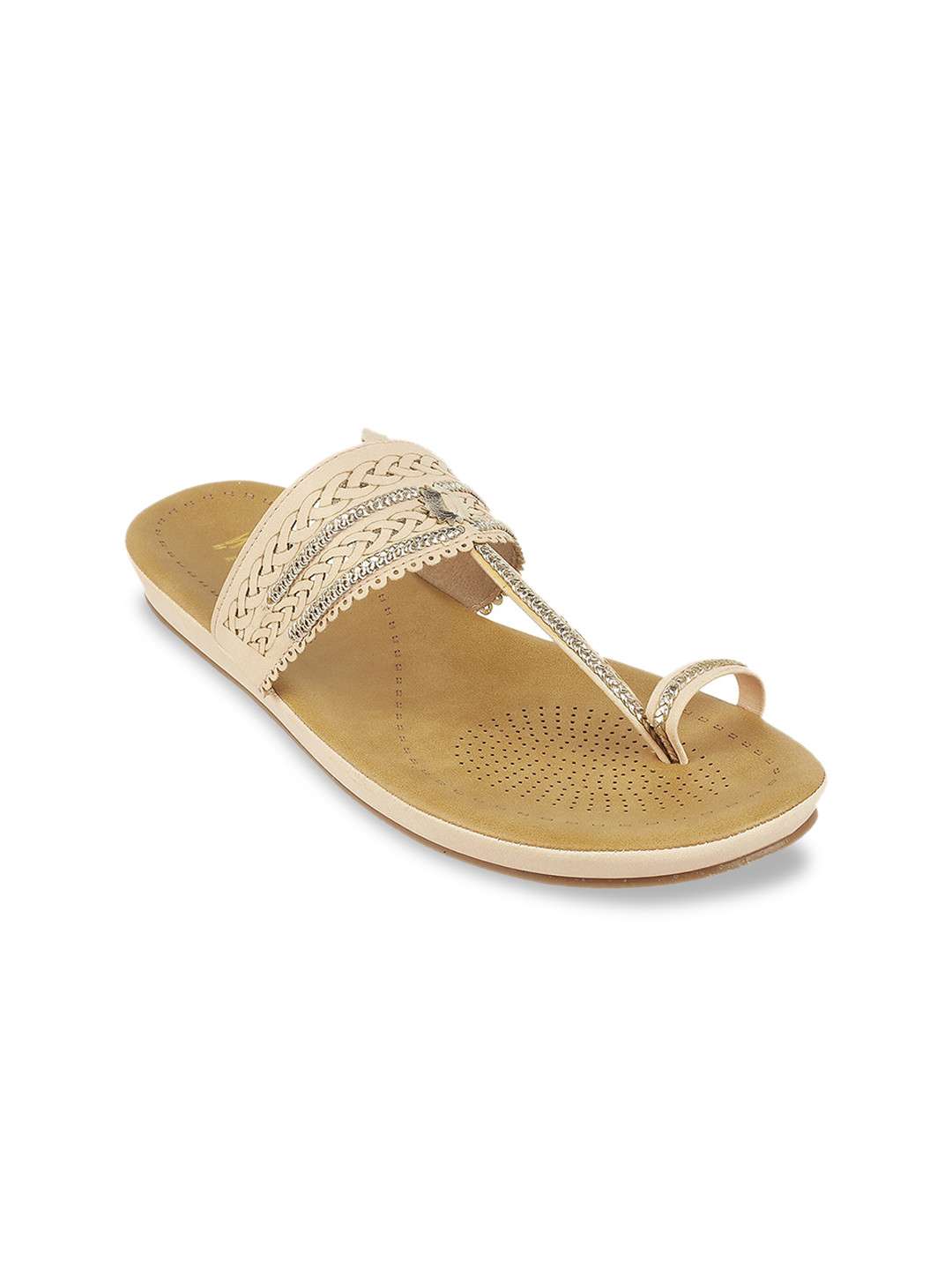 Wet Blue Women Beige Embellished One Toe Flats