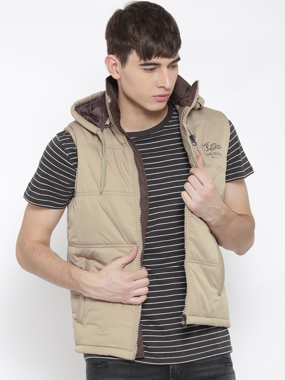 Buy Fort Collins Beige Sleeveless Padded Jacket With Detachable Hood -  Jackets for Men 1520959 | Myntra
