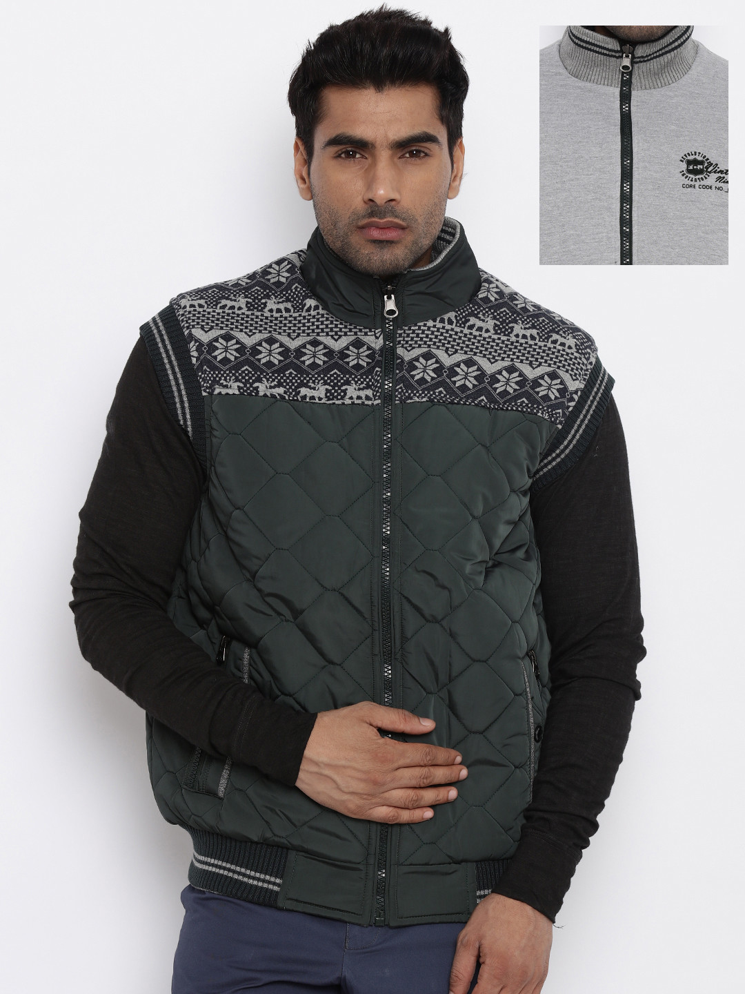 Buy Fort Collins Olive Green Grey Printed Sleeveless Reversible