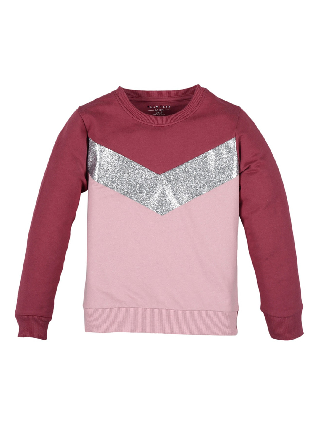 PLUM TREE Girls Maroon Colourblocked Sweatshirt