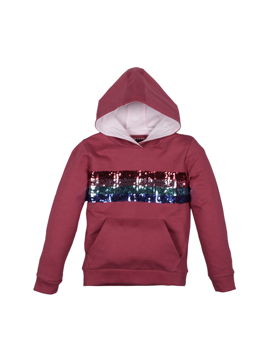 PLUM TREE Girls Maroon Printed Hooded Sweatshirt