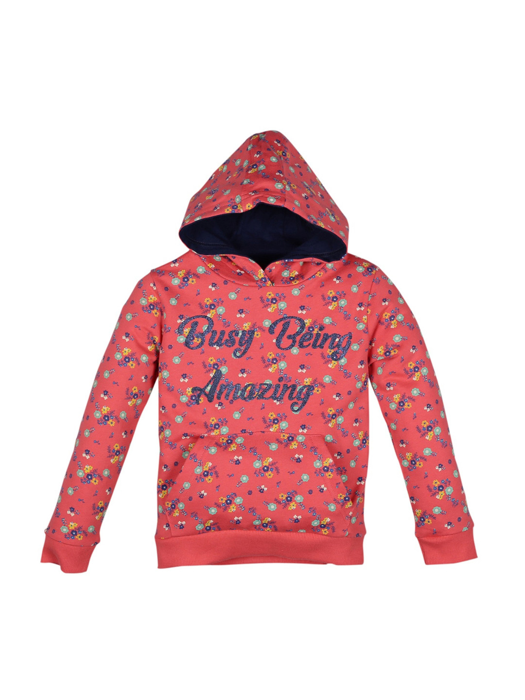 PLUM TREE Girls Orange Printed Hooded Sweatshirt