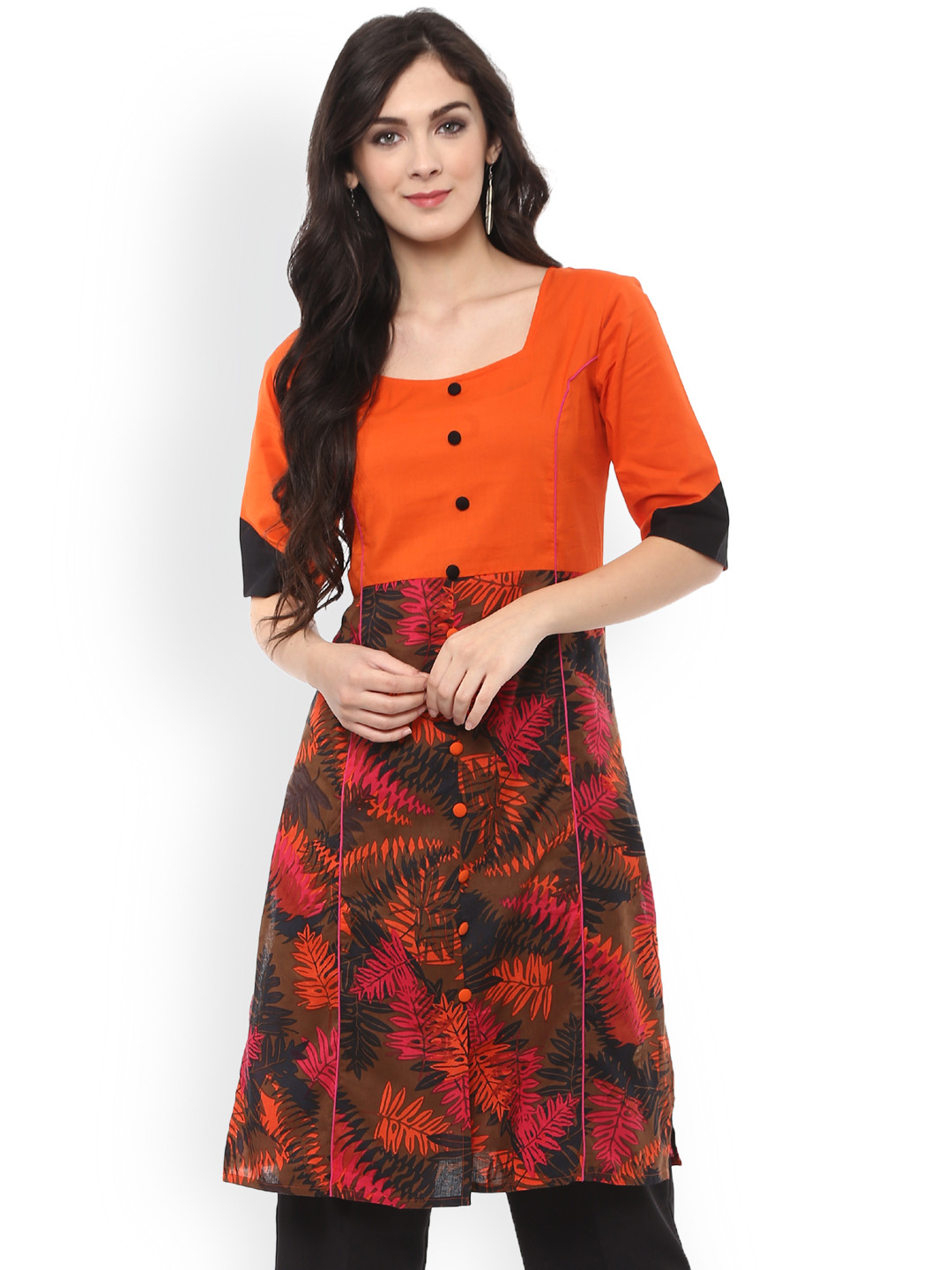Pannkh Women Orange Printed A-Line Kurta