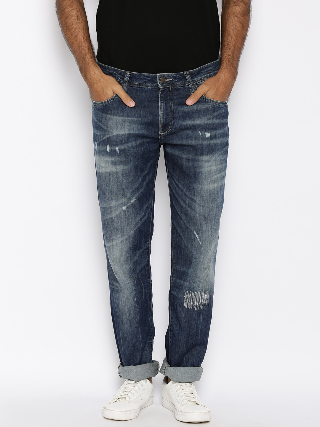 Buy Jack \u0026 Jones Men Blue Mildly Distressed Jeans - Jeans for Men 1521179 |  Myntra
