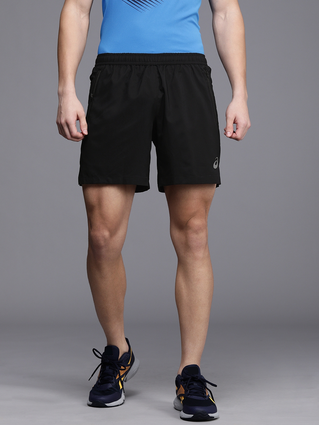 ASICS Men Black Solid 7IN Woven Running Sports Shorts