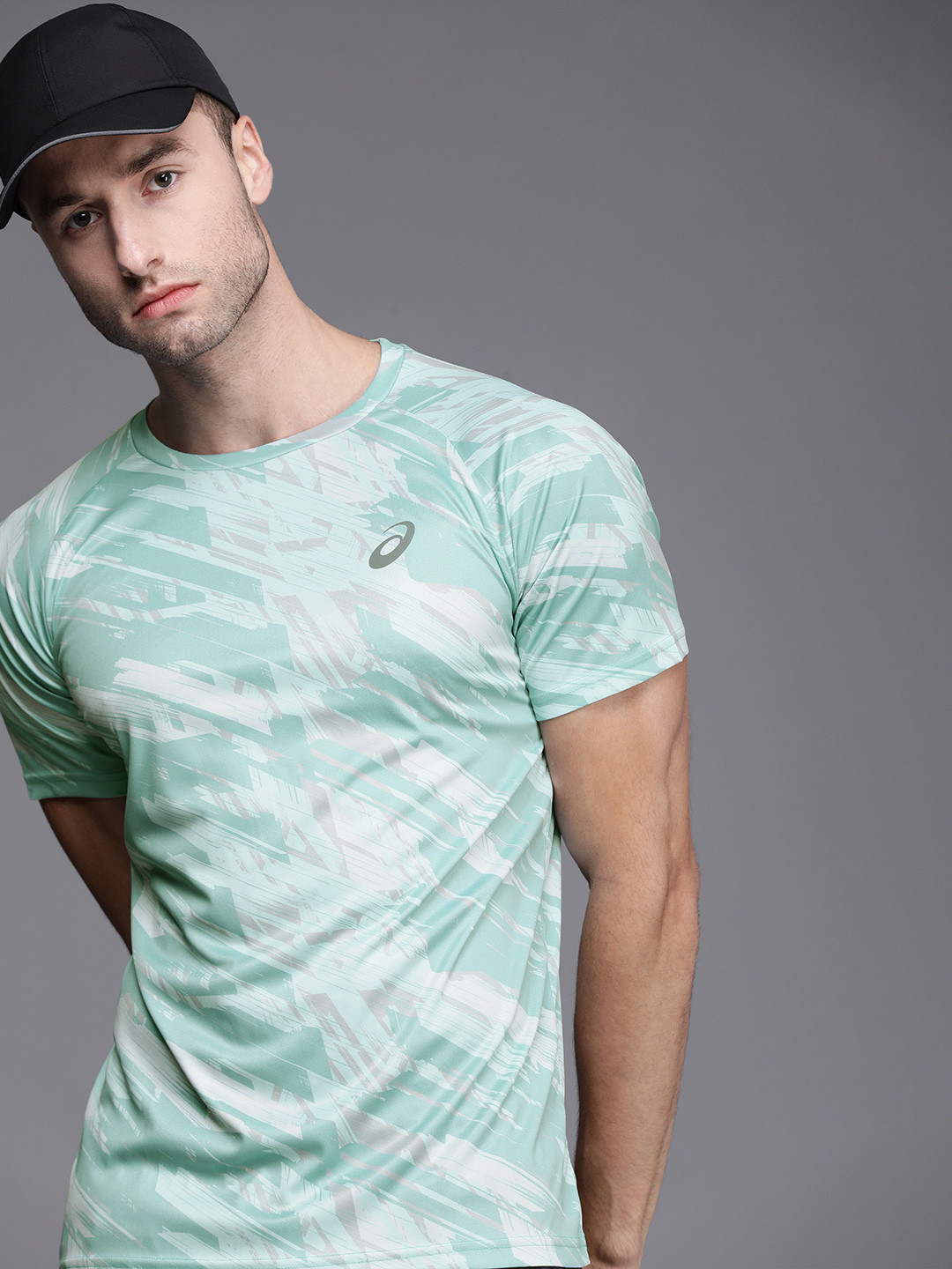 ASICS Men Blue & White Printed Running T-shirt