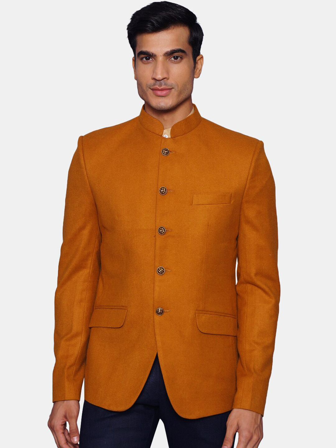 Wintage Men Orange Solid Bandhgala Blazer
