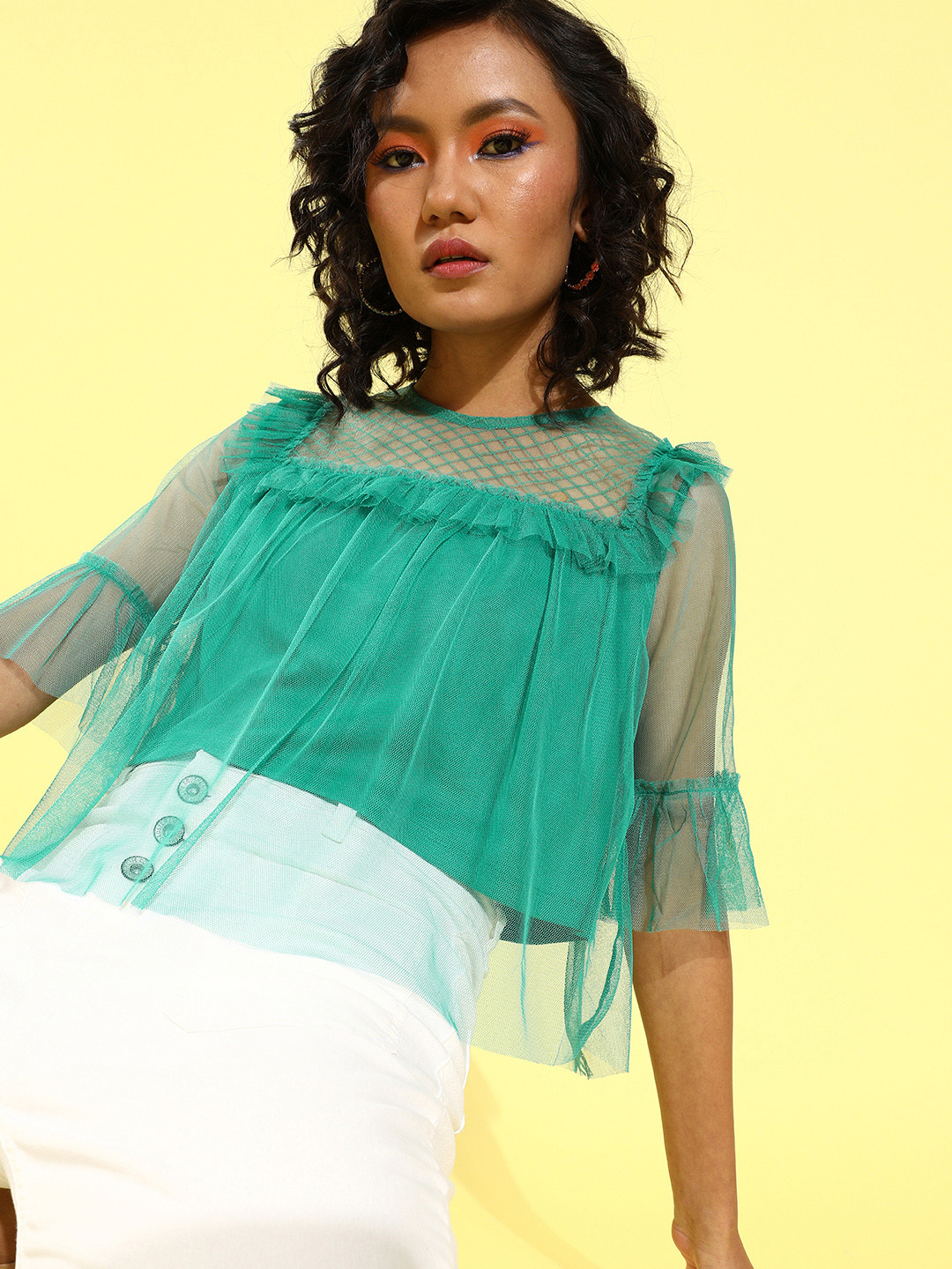 KASSUALLY Women Gorgeous Green Sleek Top